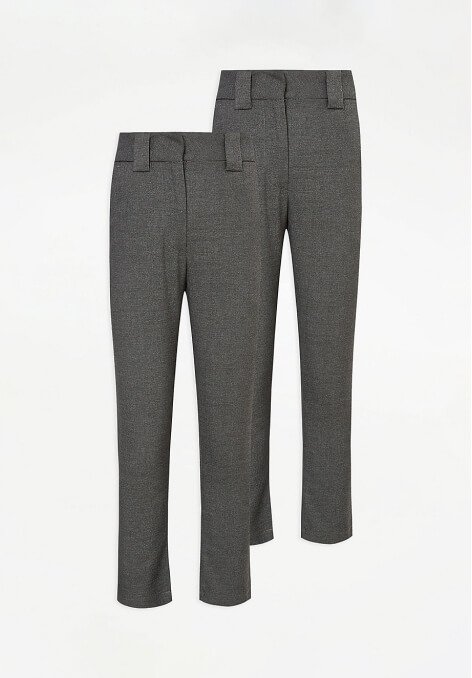 Girls Grey Slim Fit Slim Leg School Trousers 2 Pack