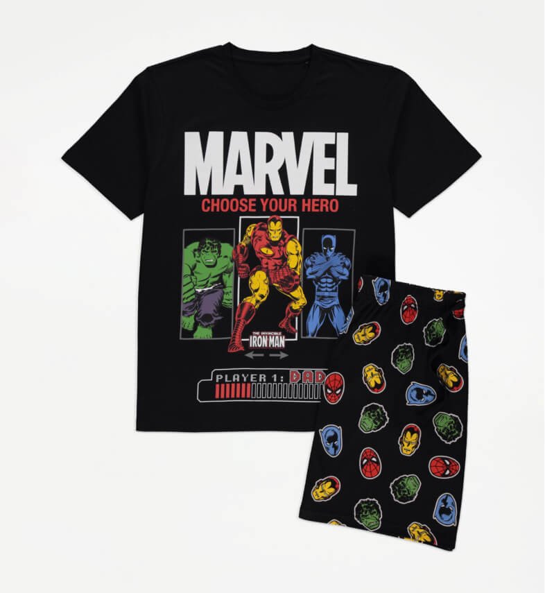 Marvel Black Matching Character Print Short Pyjamas.