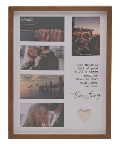 Photo frame with pictures and writing.