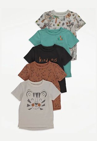 Multicoloured assorted animal print t-shirts 5-pack.