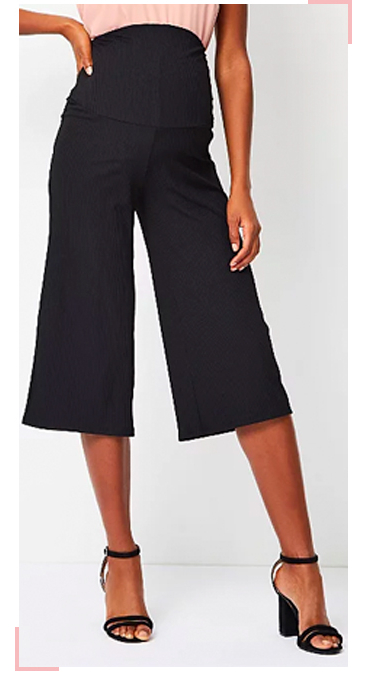 Designed with an elasticated waistband that will cradle your blossoming bump, these gorgeous ribbed culottes will make you look effortless chic