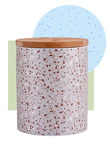 Made from stoneware with a terrazzo finish, this stylish taupe canister is perfect for keeping biscuits and tea bags fresh