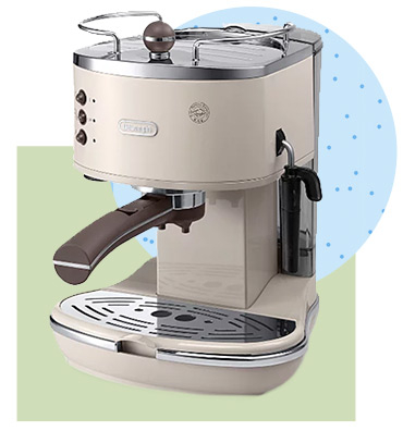 This DeLonghi Vintage Pump Espresso Coffee Machine has a high performance 15 bar pump pressure and a traditional milk frother