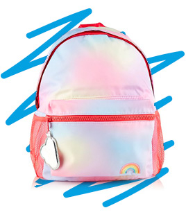 Cute, roomy and colourful, this rainbow rucksack has everything they could ever want in a bag