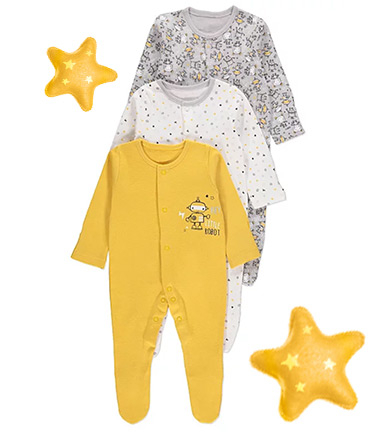 Made from 100% cotton, this pack of 3 sleepsuits will keep your little one snug and comfy