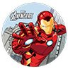 Marvel Avengers Iron Man inside a grey and blue circle.