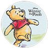 Disney Winnie the Pooh walking inside a circle with scenic background.