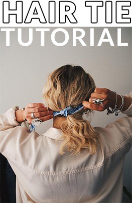 Woman tying her hair with a denim hair tie