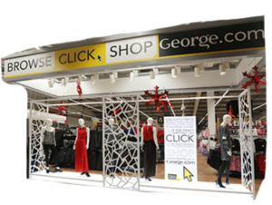 In-store display for George clothing promoting the newly-launched website