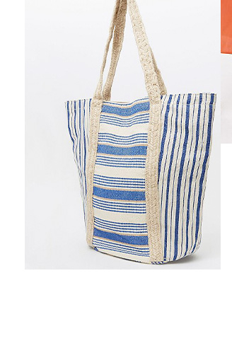 Blue striped jute tote bag