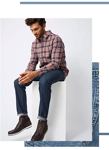 Slim fit jeans have a low rise and slim hip and thigh