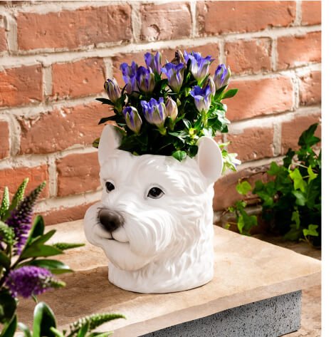 White dog head shaped planter
