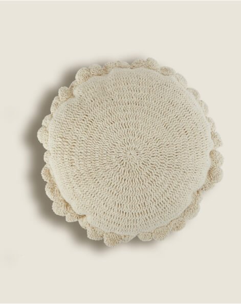 Natural Round Crochet Handmade Cushion
