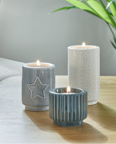 Three Grey Star Tealight Holders