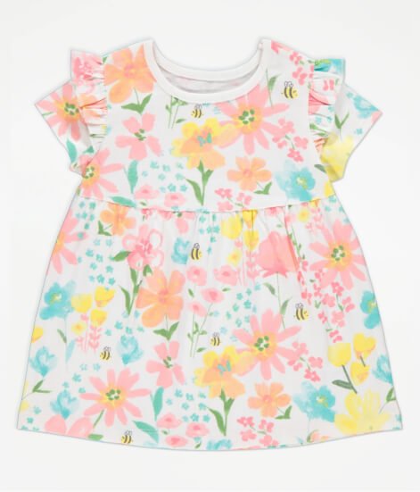 Multi-coloured flower print girls' dress.