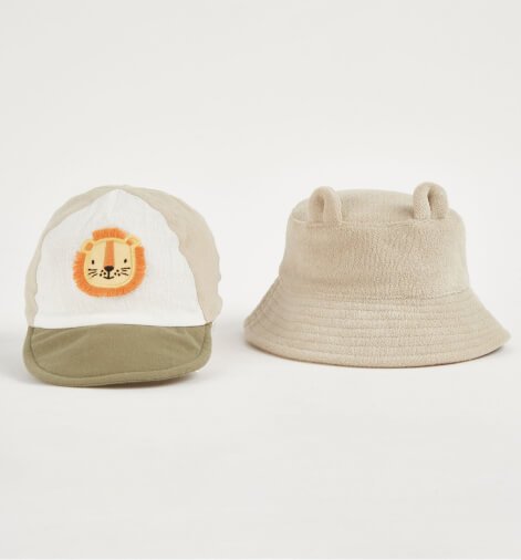 Two baby beige hats.