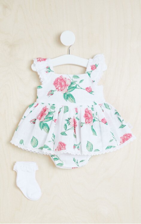 A floral baby dress.