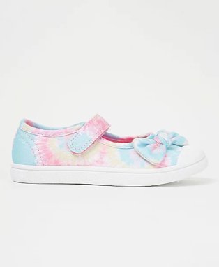 Blue tie dye one strap bow canvas shoes.