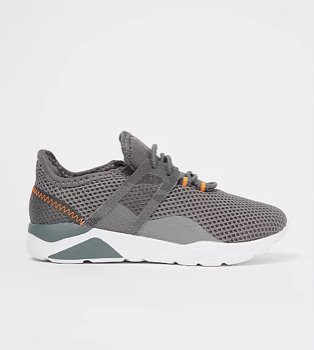 Grey mesh knitted cage trainers.