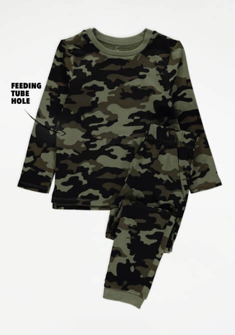 Easy On Adaptive Green Camouflage Sweatshirt and Joggers Outfit.