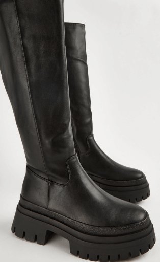 Black Knee High Pull On Boots