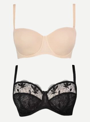 Two bras one nude one black with lace.