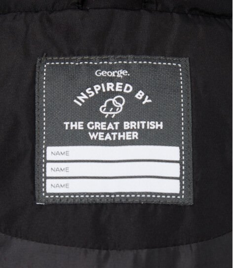 A school uniform clothing name tag.