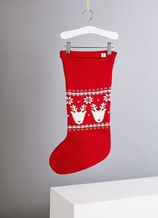 Billie Faiers red knitted Fairisle Christmas stocking.