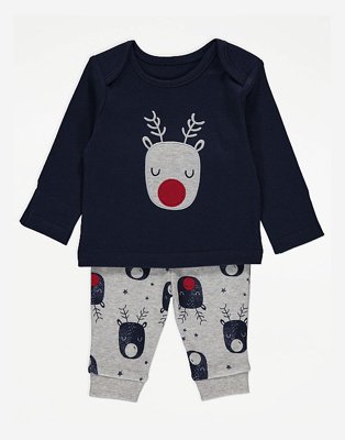 Navy and grey reindeer pyjama set.