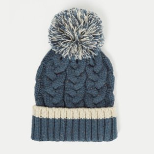 Navy Blue Speckled Chunky Knit Bobble Hat.