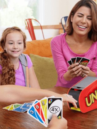 A family playing UNO