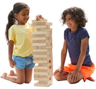 Kids playing giant jenga.