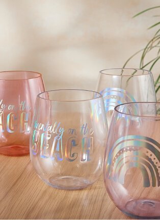 Set of 4 Iridescent Slogan Short Tumblers.