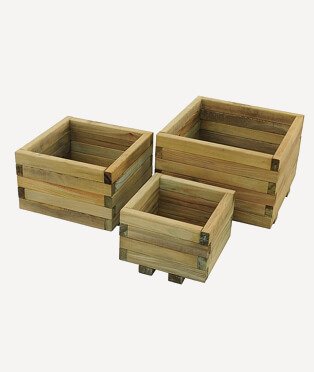 Set of three wooden storage boxes