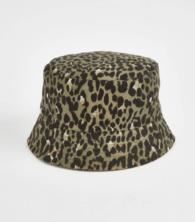 Khaki Leopard Print Bucket Hat.