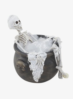 Halloween White Skeleton Cauldron Bath Decoration.