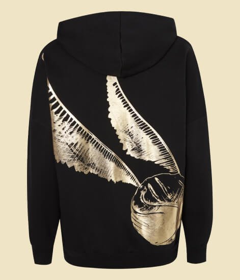 A black Harry Potter hoodie with the golden snitch.
