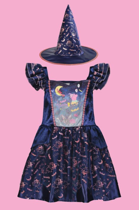 A purple and pink witches costume.