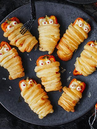 Halloween inspired food on a plate.