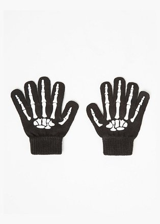 Halloween Black Glow in the Dark Skeleton Gloves