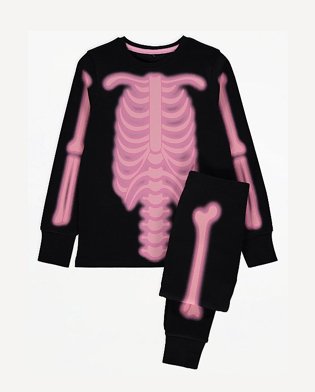 Black and neon pink skeleton top and trousers set