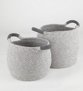 Grey storage baskets