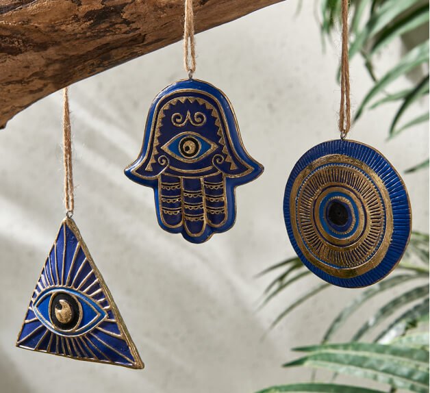 Set of three Blue Hanging Ornaments.
