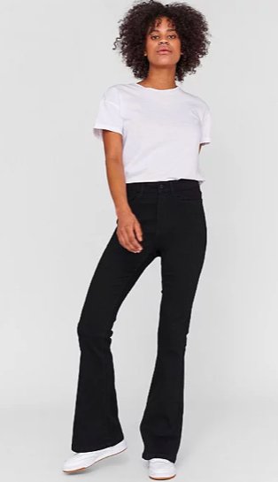 Girls Black Ribbed Flare Trousers