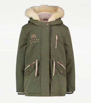 Khaki Hooded Adventure Slogan Parka