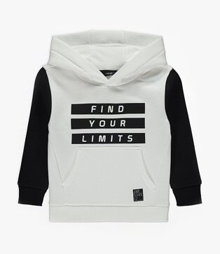 White Panelled Slogan Hoodie