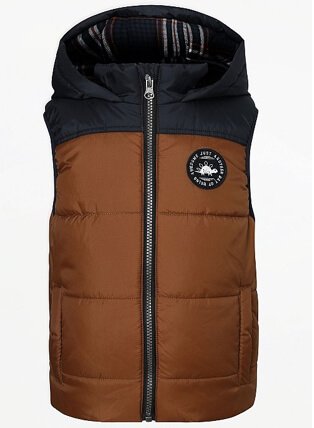 Brown Colour Block Padded Gilet