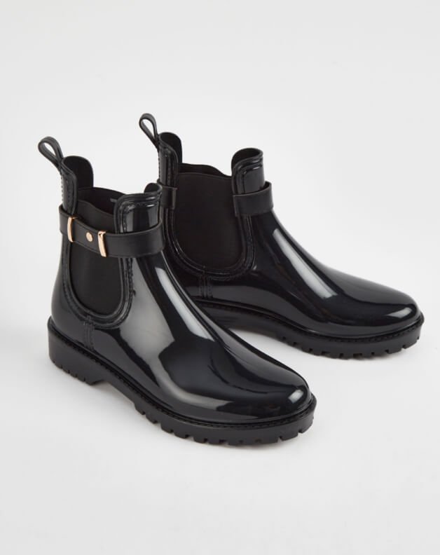 Black Glossy Finish Ankle Wellington Boots.
