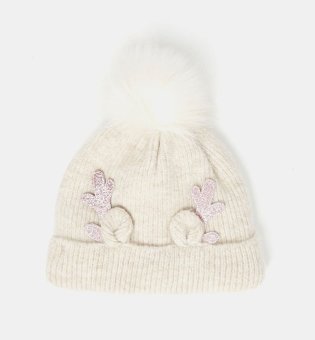 Cream Ribbed Reindeer Antler Bobble Hat.