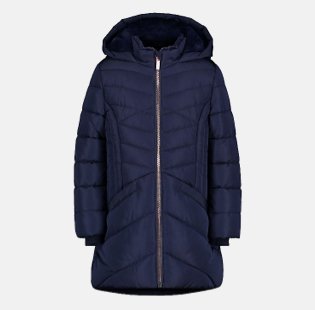 Navy Hooded Longline Chevron Quilted Coat.